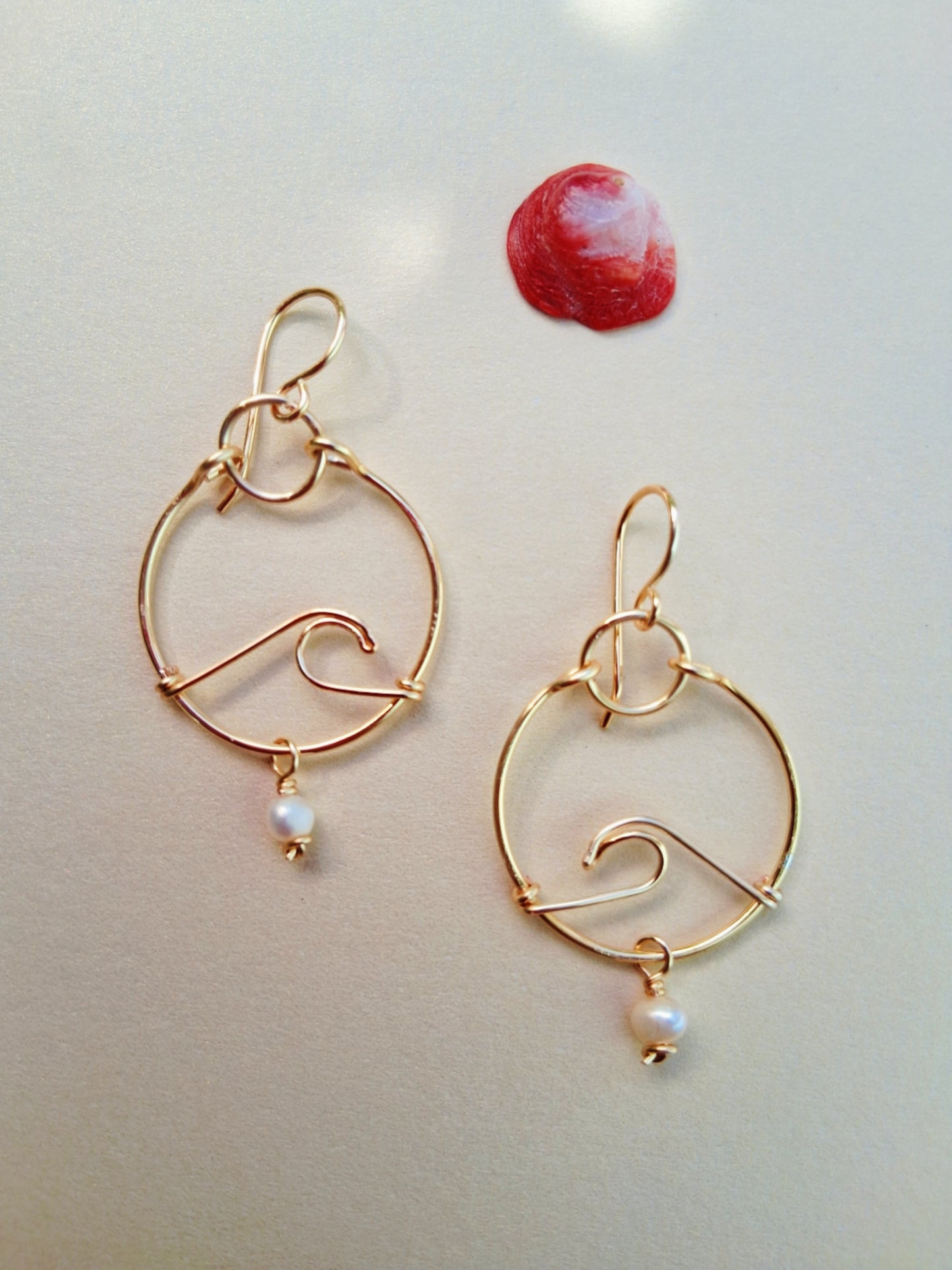 Pearl Wave Hoop Earrings – Handmade Coastal Jewelry