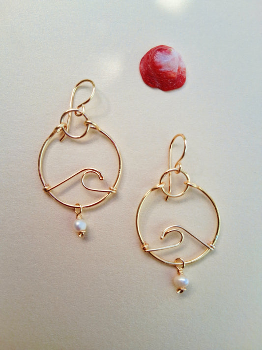 Pearl Wave Hoop Earrings – Handmade Coastal Jewelry
